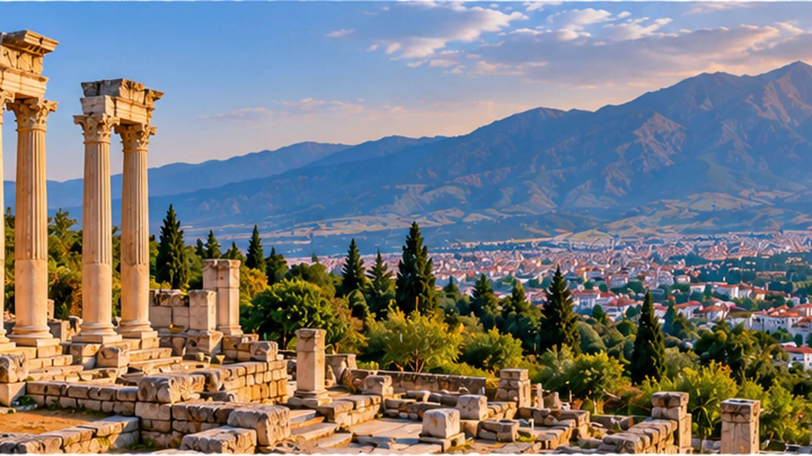 Manisa tarihi rota, şehir ve dağ manzarası
